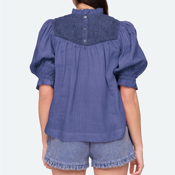 Sea New York Yara Shirred Yoke Top Lapis Size 0 - Picture 2 of 8